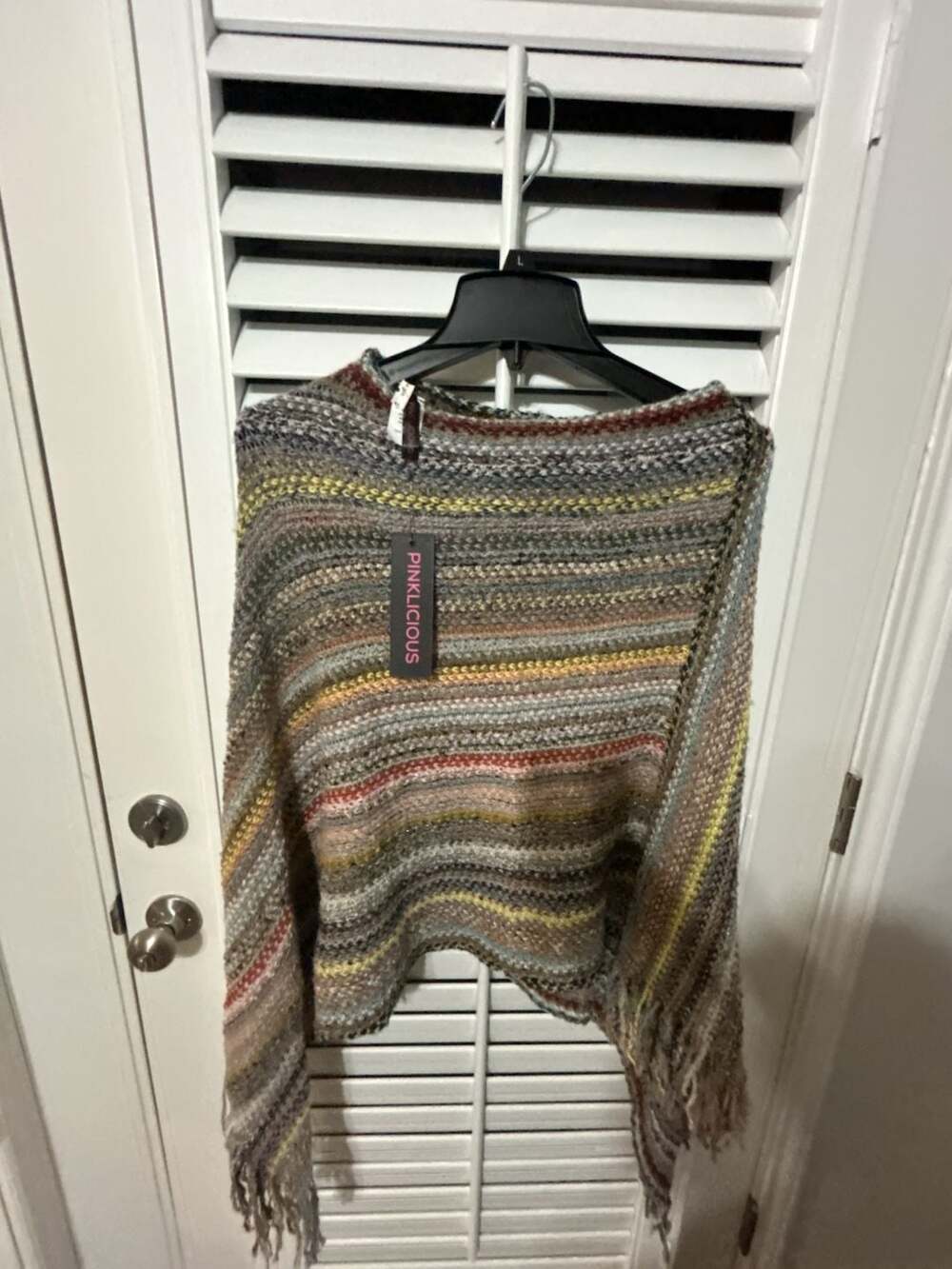 Pinklicious Multicolor Striped Knit Poncho with Fringe